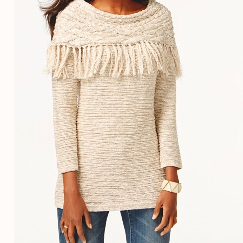 INC SHIMMER FRINGE SWEATER